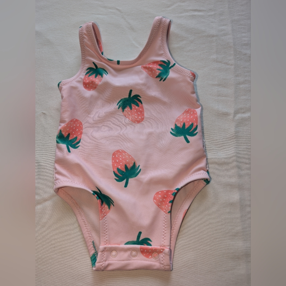 Old Navy Pink and Green One Piece Swimsuit Tropical Design